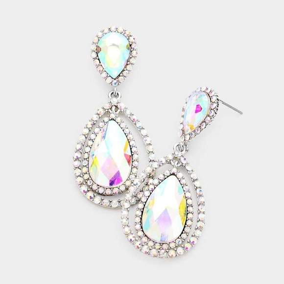 dress_up_time Jewelry - AB Crystal Silver Teardrop Earrings
